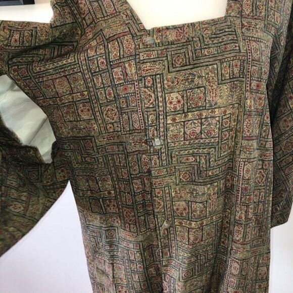 Michiyuki Kimono Womens Vintage Green Lined Cloud Embossed Pattern Hidden Pocket - Picture 6 of 15